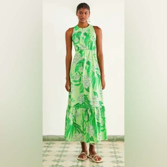 FARM Rio Dresses & Skirts - FARM Rio Dewdrop Floral Green Midi Dress